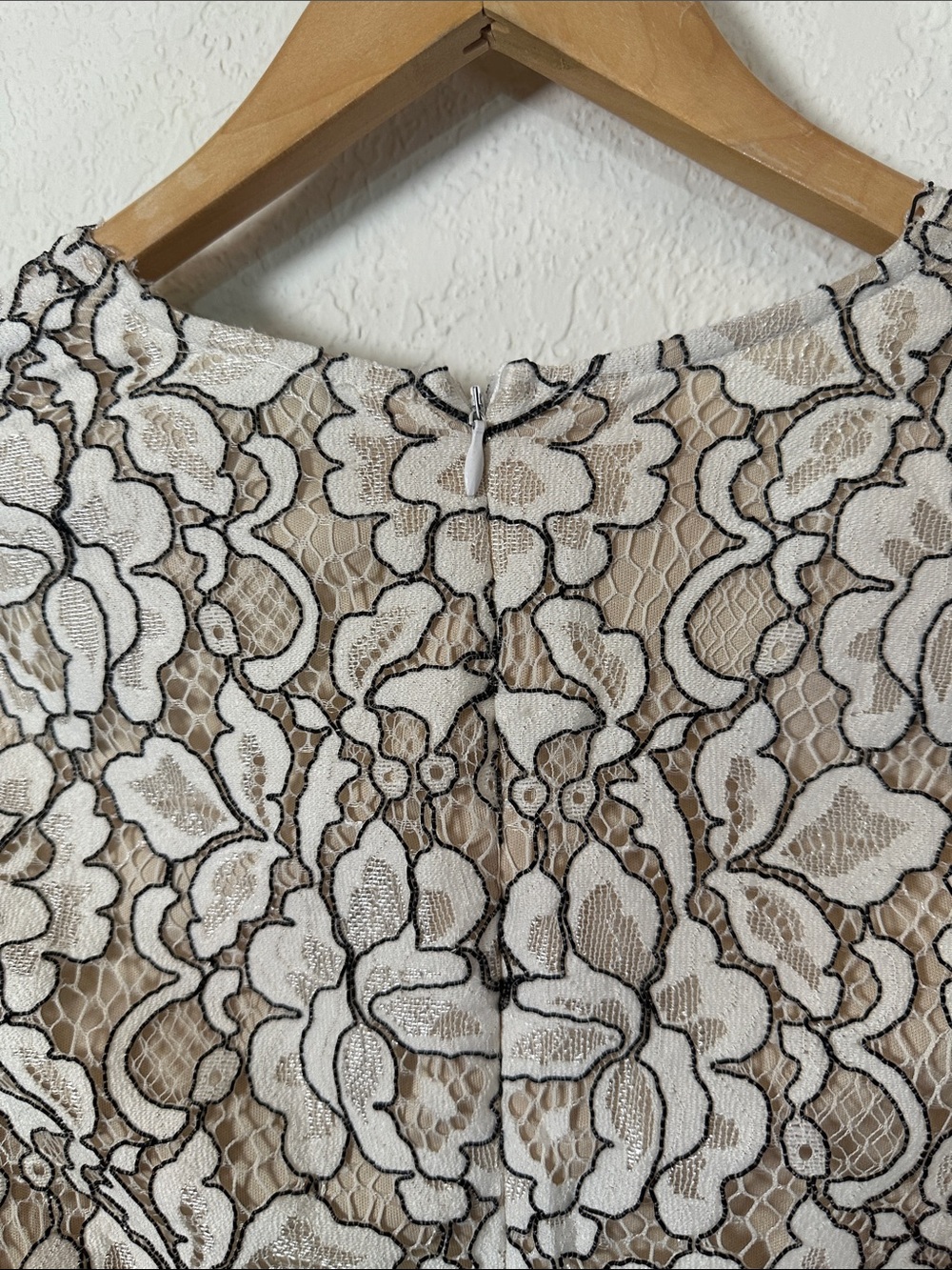 Tobi Cream Floral Lace Bell Sleeve Dress with Nude Underlay - Picture 6 of 7